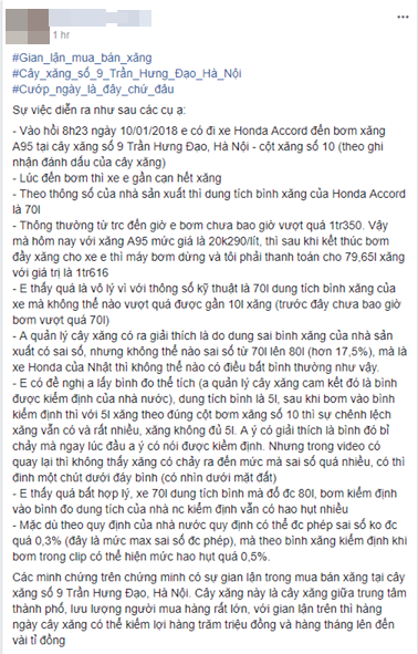 ha noi mang o to dung tich binh 70l di do xang nguoi dan ong giat minh khi do 80l moi day chu cay xang len tieng