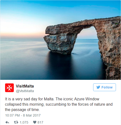 azure window bieu tuong du lich noi tieng o malta da bi sup do xuong bien