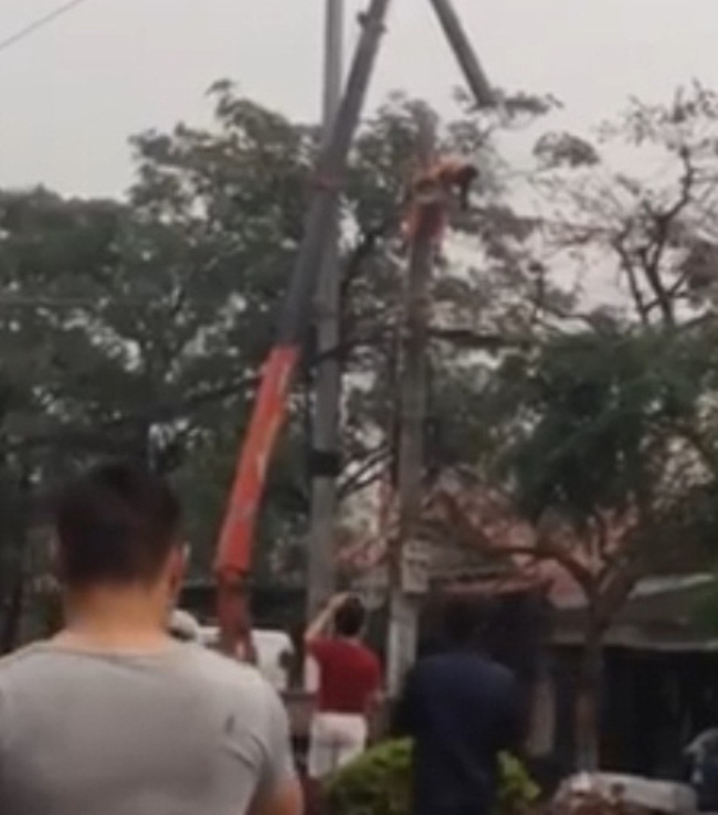 nguoi dan ong bi dien cao the phong boc chay tren cot dien