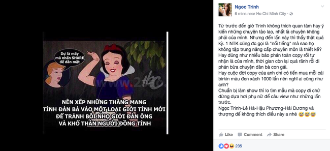 khau chien tui birkin ngoc trinh dap tra danh da trinh va thuong de khong thich dieu nay