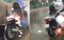 xe sh bong nhien bung chay giua duong