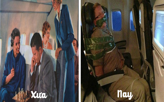 9 buc anh tiet lo su khac biet mot troi mot vuc giua hanh khach tren may bay xua va nay