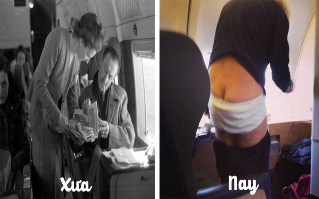 9 buc anh tiet lo su khac biet mot troi mot vuc giua hanh khach tren may bay xua va nay