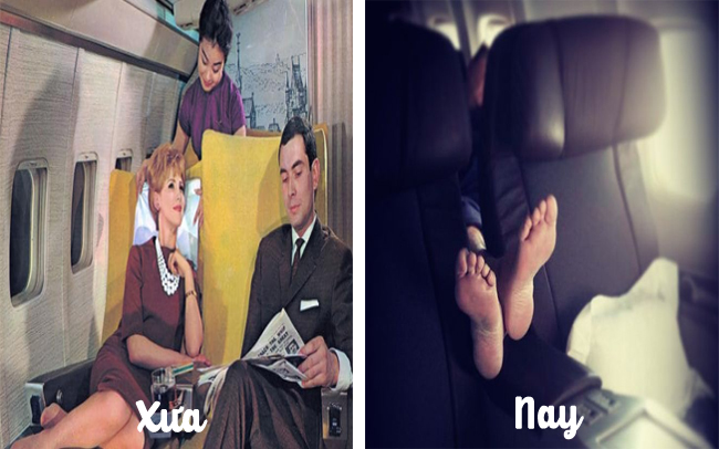 9 buc anh tiet lo su khac biet mot troi mot vuc giua hanh khach tren may bay xua va nay