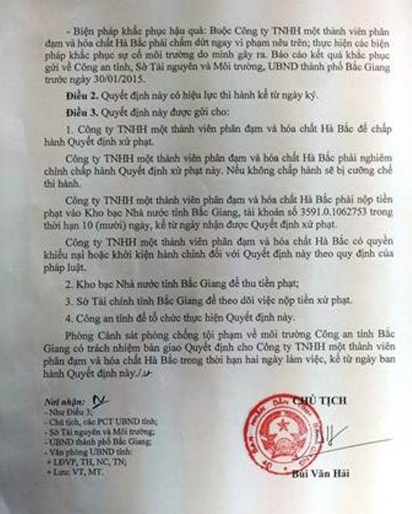 cong ty tnhh phan dam va hoa chat ha bac chua bao cao khac phuc lai tiep tuc gay o nhiem