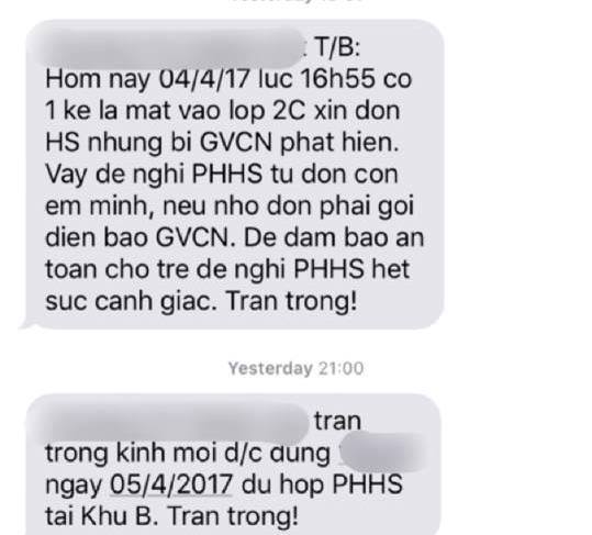 ha noi phu huynh hot hoang khi nhan duoc tin nhan nha truong thong bao xuat hien ke la mat den don hoc sinh