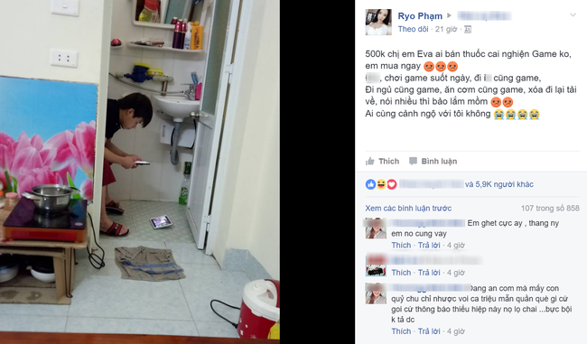 chong nghien game dem ca dien thoai vao toilet vo chup anh beu len mang xa hoi