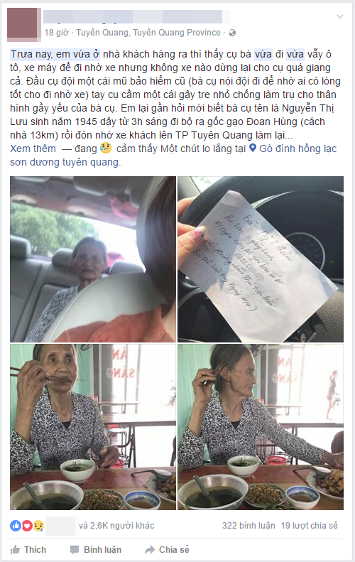 cu ba chong gay di bo suot 9km voi 5000 dong trong tui va hanh dong dep cua nguoi phu nu o tuyen quang