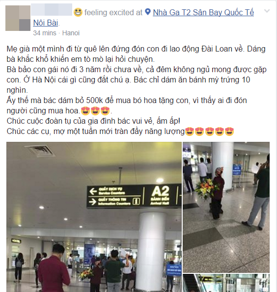 hinh anh cam dong o san bay nguoi me ngheo om bo hoa 500k cho tang con gai sau 3 nam di xuat khau lao dong