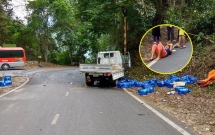 bac kan xe tai mat phanh nguoi chong mo cua cho vo nhay ra ngoai mot minh lao xuong doc