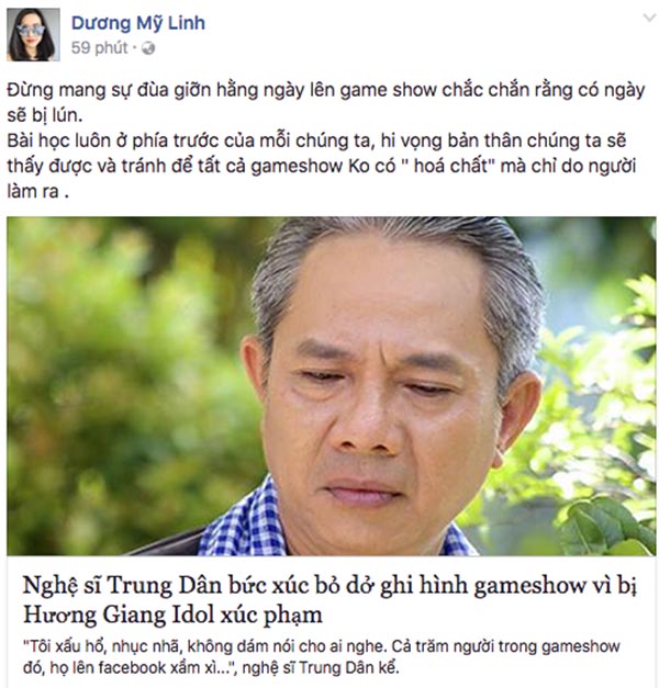 phan ung cua sao viet truoc cau noi xuc pham nghe si trung dan cua huong giang idol