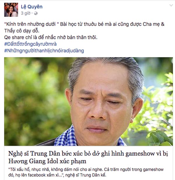 phan ung cua sao viet truoc cau noi xuc pham nghe si trung dan cua huong giang idol