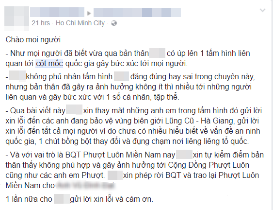 chang trai sua cot moc bien gioi o ha giang len tieng xin loi va rut khoi nhom phuot ma minh tung dieu hanh