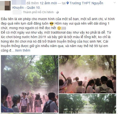 hoc sinh truong thpt nguyen khuyen sau khi choi bot mau xong chung em da o lai truong de don dep