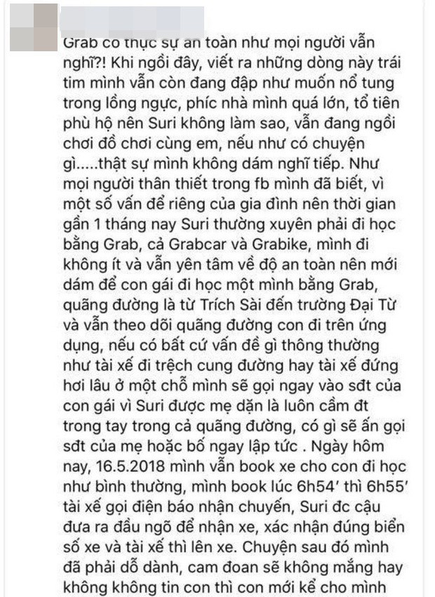 grab de nghi duoc ho tro bac si tam ly va xe rieng dua don be gai 9 tuoi nghi bi tai xe cua hang quay roi