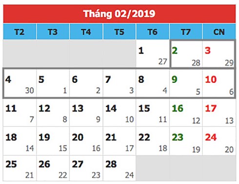 du kien lich nghi tet nguyen dan 2019
