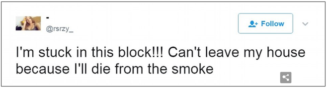 toi bi ket toi se chet vi ngat loi keu cuu qua twitter cua mot nguoi phu nu trong vu chay thap 27 tang tai london