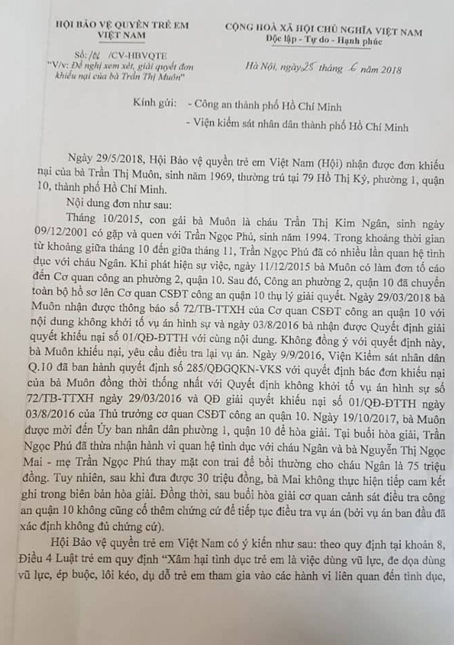 vu be gai 14 tuoi bi xam hai tinh duc nhieu lan nhung khong khoi to o tphcm hoi bao ve quyen tre em viet nam vao cuoc