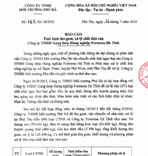 4 loai chat thai nguy hai cua formosa ha tinh duoc cho ra phu tho tai su dung