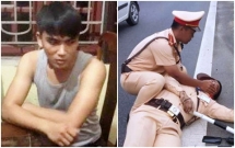 vu csgt bam dau xe container bi hat xuong duong lai xe khai do kiem tra bat ngo nen hoang loan