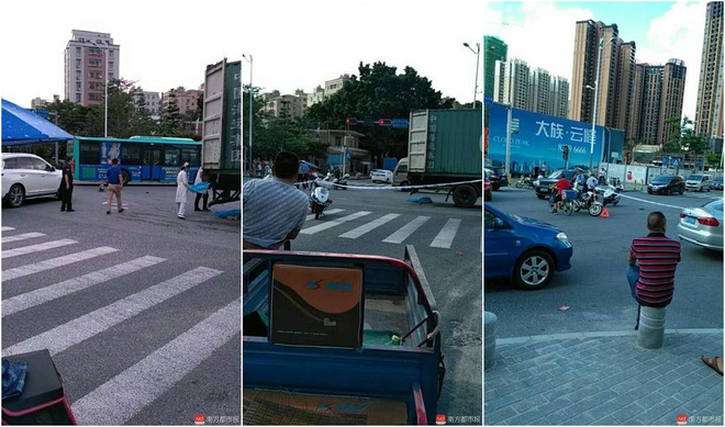 dot ngot quay dau container keo le roi de nghien len chiec xe may ben canh khien 1 nguoi chet