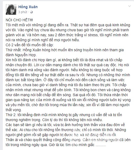 hong xuan len tieng ve vu chan thuong mui sau au da tai vietnams next top model