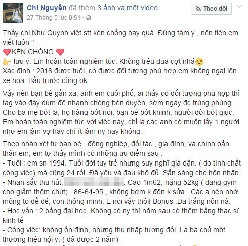 dang tin tuyen chong nguoi phu nu 33 tuoi bi chi trich vi yeu cau thu nhap cao