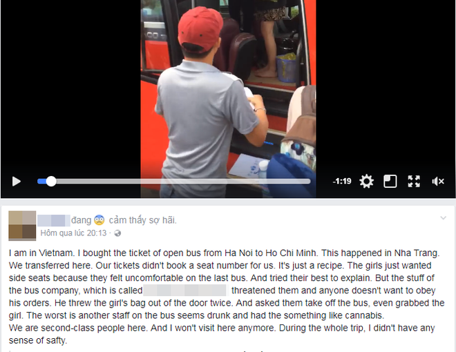 nha xe duoi khach nuoc ngoai du khach da tu y doi ghe bi nhac nho thi nho nuoc bot vao mat phu xe