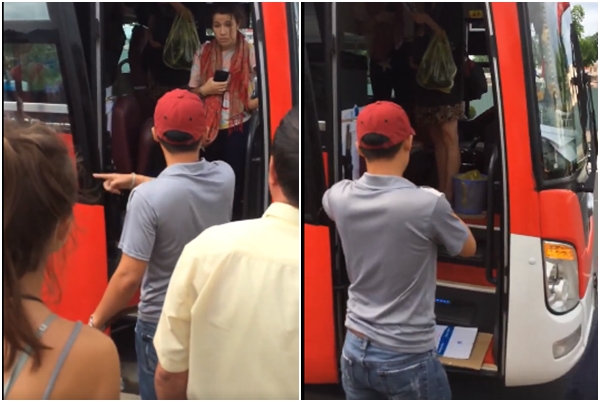 nha xe duoi khach nuoc ngoai du khach da tu y doi ghe bi nhac nho thi nho nuoc bot vao mat phu xe