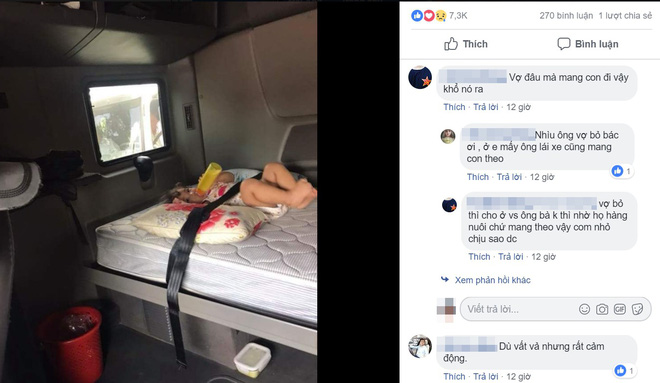 buc anh biet ke chuyen be gai nam mot minh trong cabin xe tai that day an toan ngang bung