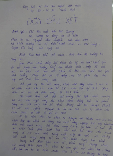 nu sinh viet tam thu cau cuu chu tich nuoc va bo truong cong an