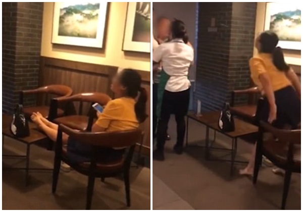 trung quoc da gac chan len ban nu khach hang con phun nuoc bot vao nhan vien starbucks