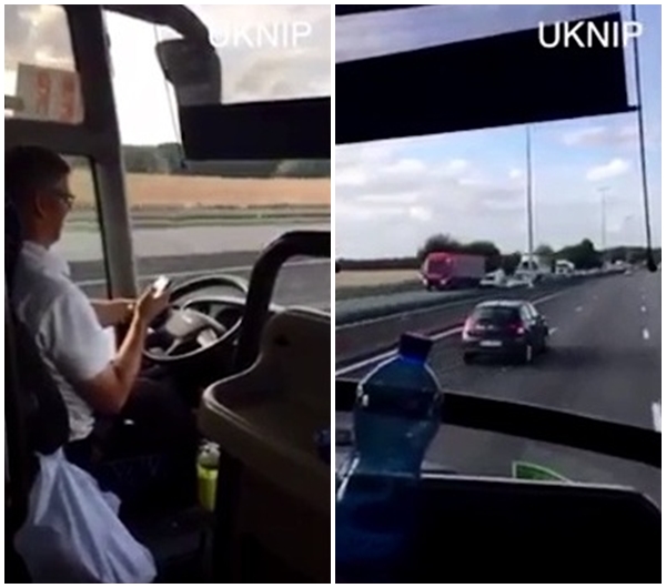 video tai xe vua su dung smartphone vua lai xe khach khien nhieu nguoi hoang so