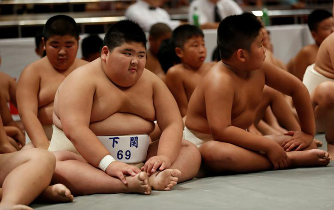 chum anh tinh than thi dau ngoan cuong cua nhung dua tre sumo nhat ban