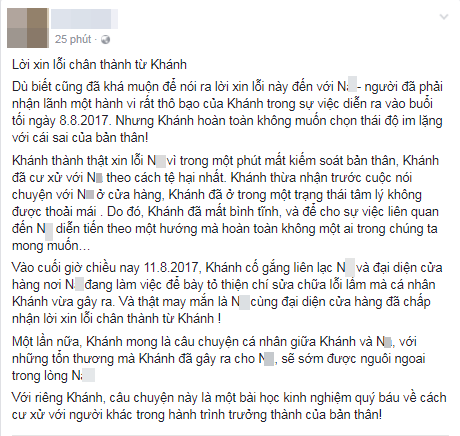 khanh casa truc tiep xin loi nu nhan vien dang mang thai va thua nhan hanh dong sai trai cua minh