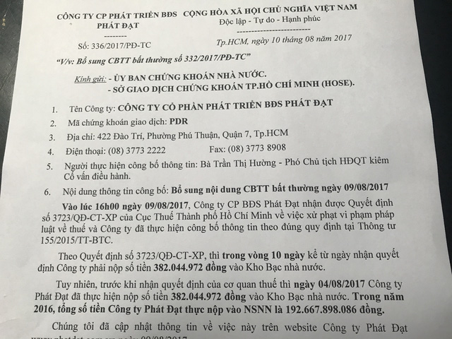 phat dat noi gi ve viec bi phat hon 700 trieu dong va chuyen nhuong du an river city cho van thinh phat