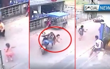 be gai dang chay qua duong thi bat ngo bi chiec xe may lao nhu ten ban tong trung