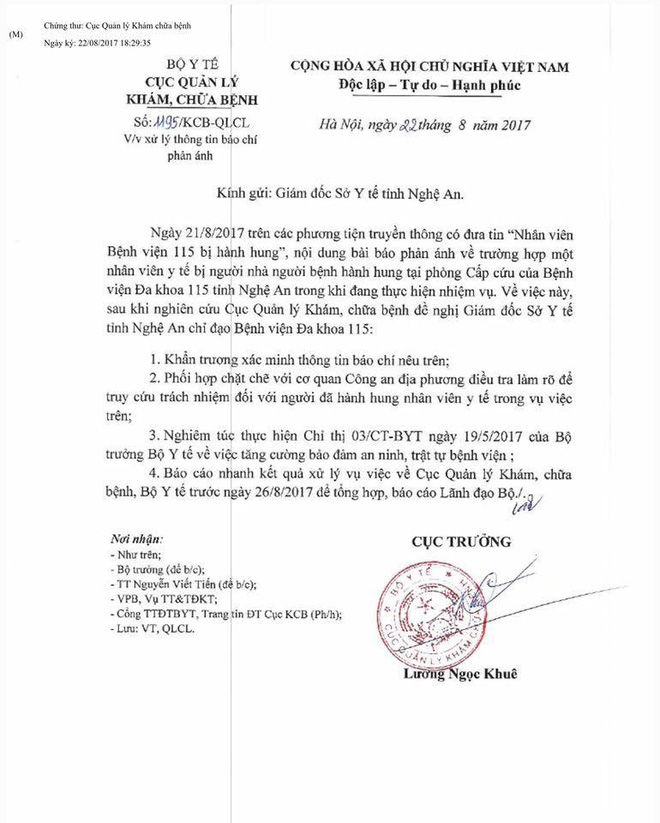 bo y te yeu cau bao cao vu nhan vien benh vien 115 nghe an bi hanh hung