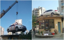 nu tai xe ngang nguoc do xe chan loi di sang ra ta hoa khi thay o to bi cau thang len noc nha