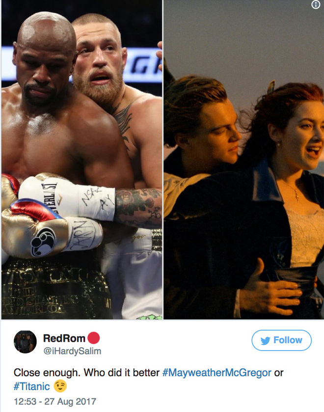 khoanh khac tinh cam cua floyd mayweather va conor mcgregor khien nhieu nguoi lien tuong den canh phim kinh dien cua titanic