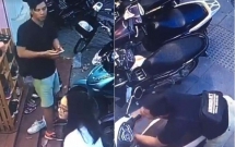 ha noi nam thanh nien be khoa trom xe sh tren pho ba trieu 3 co gai dung ngay canh khong he hay biet