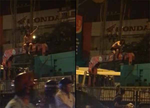 ha noi co gai tre nhay xuong song set dem qua thoat chet tiep tuc mua may quay cuong tren noc xe container dang chay