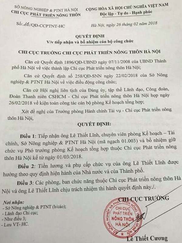 giam doc so nn ha noi noi ve vu chi cuc truong bo nhiem con lam pho phong chuc do be ti ma