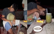 phu tho den quan goi coc nuoc mia chua kip uong nguoi dan ong dot tu trong tu the ngoi