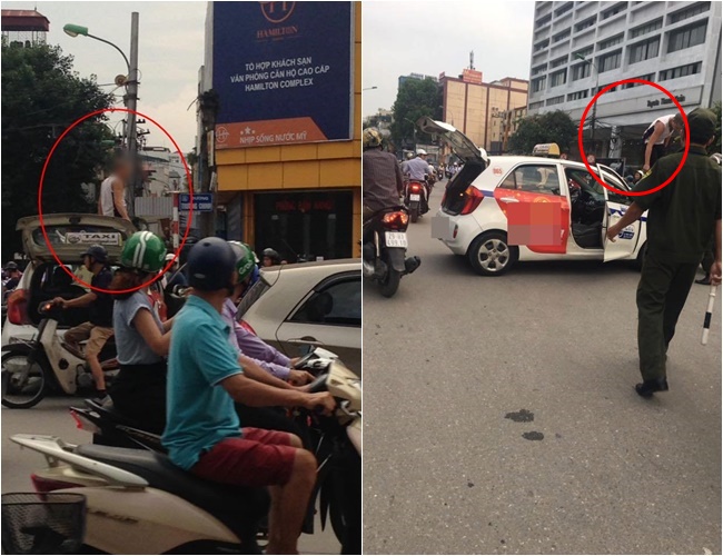 ha noi di vao duong cam bi csgt nhac nho tai xe taxi leo len noc o to an va