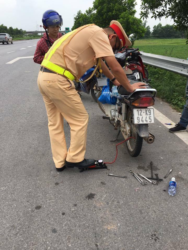 hanh dong dep luc luong csgt het suc giai cuu hang loat xe dinh bay dinh tren cao toc ha noi bac giang