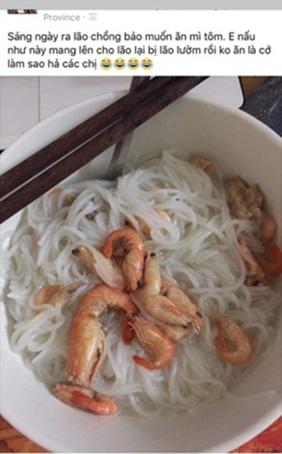 nau bun tom nguyen con thay vi mi tom nhu yeu cau co vo van ngo ngac khong hieu sao chong doi