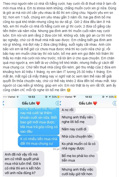 co gai doi nguoi yeu phai mua nha ha noi roi moi cuoi chang ai o nha thue ca doi khien dan mang tranh cai