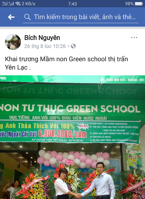 vinh phuc mam non tu thuc green school hoat dong trai phep