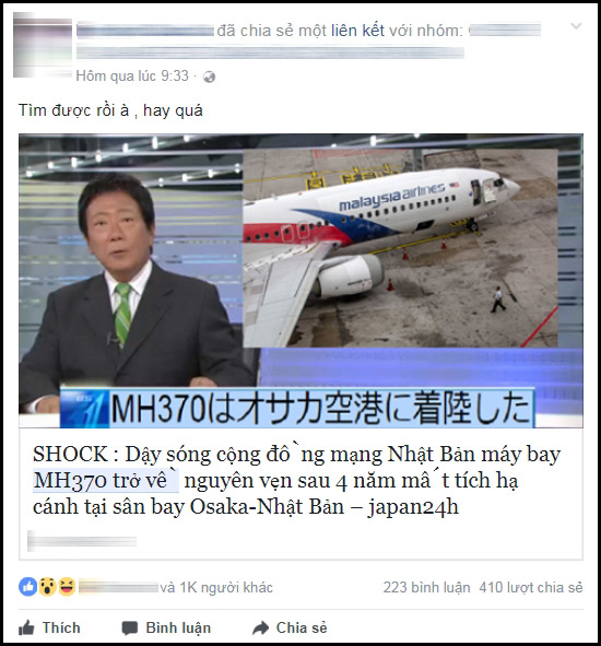 khong he co chuyen may bay mh370 tro ve nguyen ven nhu tin don dang duoc chia se tren mang xa hoi gan day